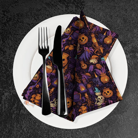 Halloween Napkin|Bat Print Napkin|Carved Pumpkin Napkin|Farmhouse Autumn Tableware|Housewarming Napkin|Fall Fabric Napkin