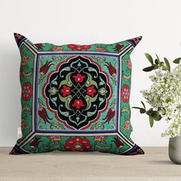 Tapestry Pillow Cover with Floral Geometric Design