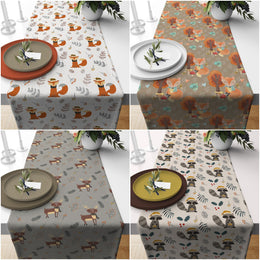 Autumn Table Runner|Fox Print Tablecloth|Fall Trend Animal Table Decor|Farmhouse Style Tabletop|Housewarming Thanksgiving Decor