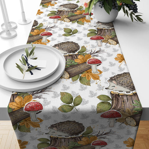 Fall Trend Table Runner|Mushroom Tablecloth|Leaf Print Table Decor|Farmhouse Style Tabletop|Housewarming Thanksgiving Decor