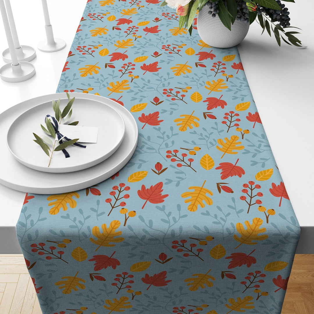 Fall Trend Table Runner|Acorn Drawing Tablecloth|Leaf and Acorn Print Table Decor|Farmhouse Style Tabletop|Sunflower Autumn Home Decor