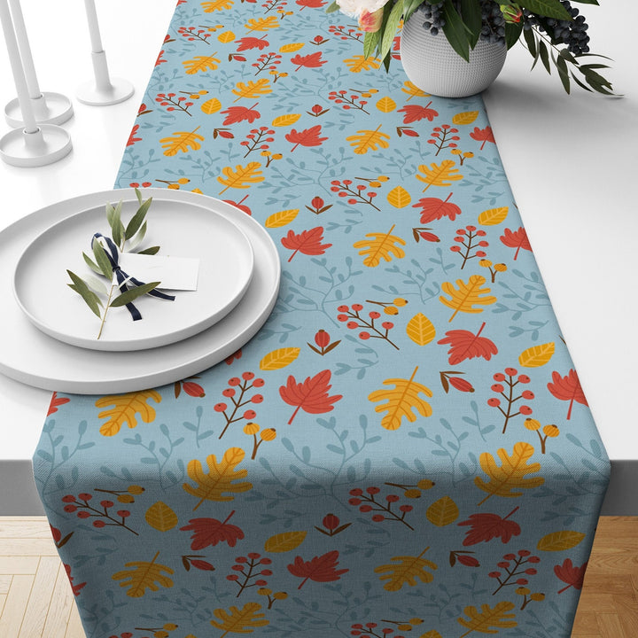 Fall Trend Table Runner|Acorn Drawing Tablecloth|Leaf and Acorn Print Table Decor|Farmhouse Style Tabletop|Sunflower Autumn Home Decor