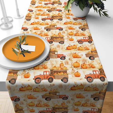 Fall Table Runner|Pumpkin Tablecloth|Floral Table Decor|Farmhouse Style Tabletop|Housewarming Fall Home Decor|Thanksgiving Runner