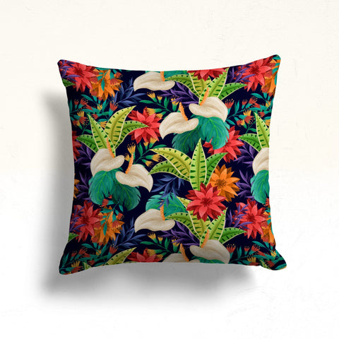Tropical Floral Pillow Cover|Decorative Pillow Sham|Summer Porch Decor|Sofa Pillowcase|Housewarming Cushion Case|Throw Pillowcase