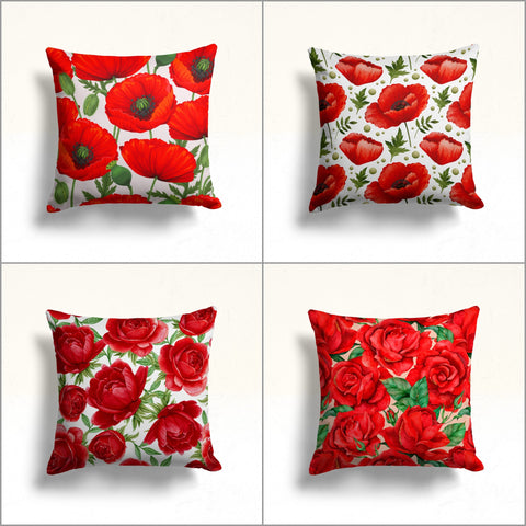 Red Floral Pillow Cover|Decorative Pillow Sham|Summer Cushion Case|Farmhouse Decor|Housewarming Cushion Case|Throw Pillowcase