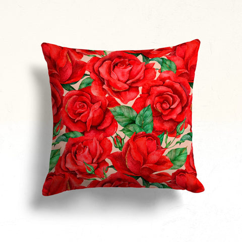 Red Floral Pillow Cover|Decorative Pillow Sham|Summer Cushion Case|Farmhouse Decor|Housewarming Cushion Case|Throw Pillowcase