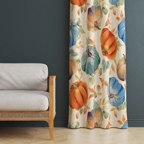 Pumpkin Print Curtain|Autumn Curtain|Thermal Insulated Window Treatment|Fall Home Decor|Thanksgiving Window Decor|Living Room Curtain