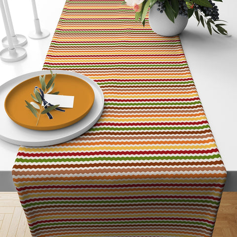 Fall Table Runner|Striped Tablecloth|Thanksgiving Decor|Farmhouse Style Tabletop|Housewarming Geometric Fall Home Decor|Autumn Table Runner