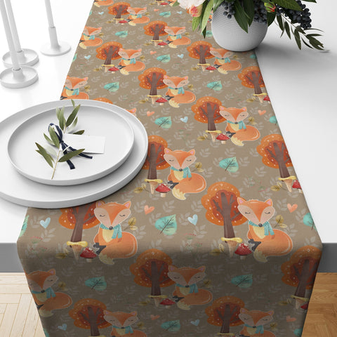 Autumn Table Runner|Fox Print Tablecloth|Fall Trend Animal Table Decor|Farmhouse Style Tabletop|Housewarming Thanksgiving Decor