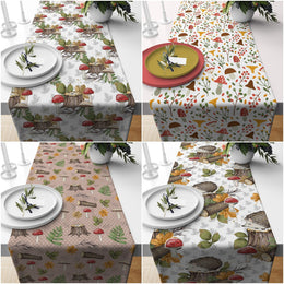 Fall Trend Table Runner|Mushroom Tablecloth|Leaf Print Table Decor|Farmhouse Style Tabletop|Housewarming Thanksgiving Decor