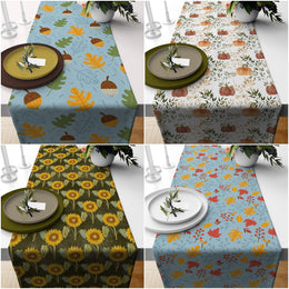 Fall Trend Table Runner|Acorn Drawing Tablecloth|Leaf and Acorn Print Table Decor|Farmhouse Style Tabletop|Sunflower Autumn Home Decor