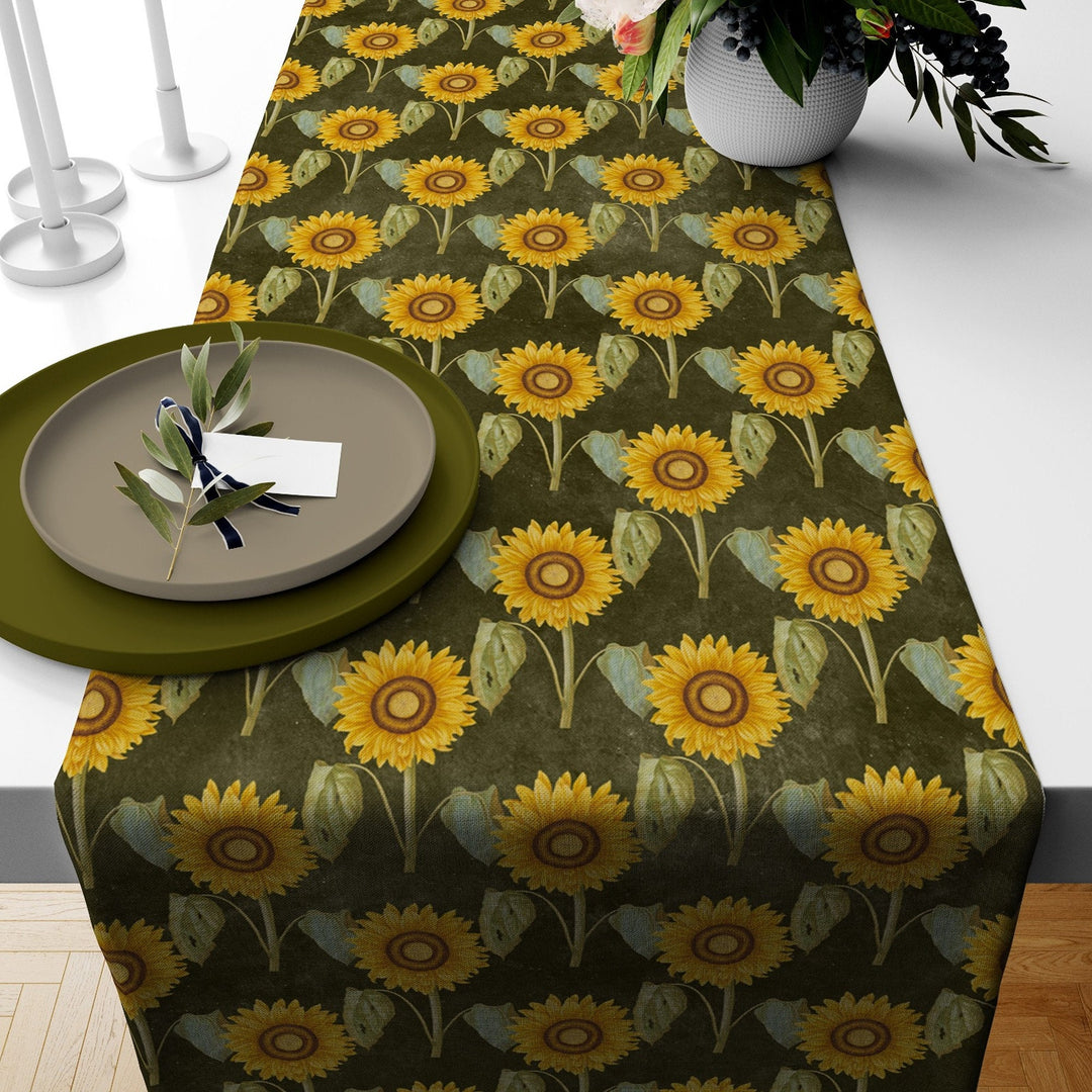 Fall Trend Table Runner|Acorn Drawing Tablecloth|Leaf and Acorn Print Table Decor|Farmhouse Style Tabletop|Sunflower Autumn Home Decor