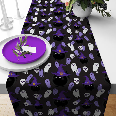 Halloween Tabletop|Ghost Table Runner|Scary Table Decor|Black Cat Tabletop|Housewarming Halloween Home Decor|Boo Print Table Runner