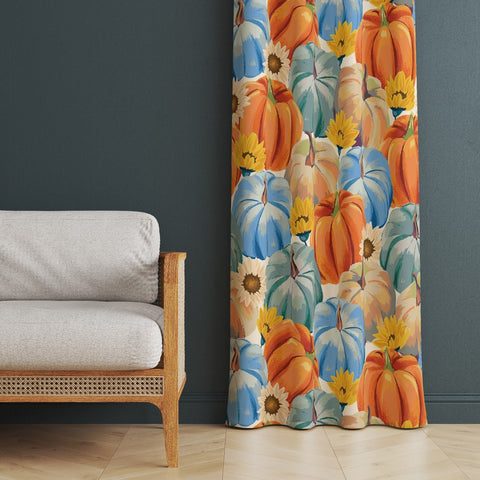 Pumpkin Print Curtain|Autumn Curtain|Thermal Insulated Window Treatment|Fall Home Decor|Thanksgiving Window Decor|Living Room Curtain