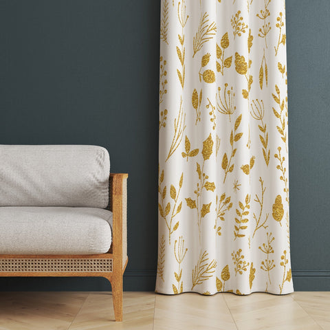 Leaf Print Curtain|Fall Trend Curtain|Thermal Insulated Window Treatment|Gold Home Decor|Thanksgiving Window Decor|Living Room Curtain