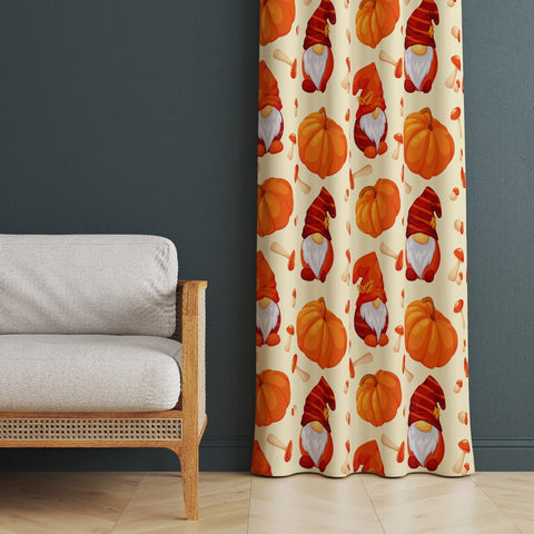 Fall Trend Curtain|Autumn Curtain|Gnome Print Decor|Thermal Insulated Window Treatment|Pumpkin Curtain|Thanksgiving Window Decor