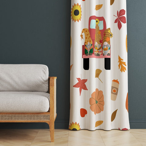 Fall Trend Curtain|Autumn Curtain|Gnome Print Decor|Thermal Insulated Window Treatment|Pumpkin Curtain|Thanksgiving Window Decor