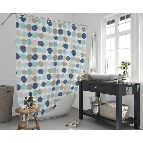 Pebble Shower Curtain|Water and Stain Repellent Bathroom Curtain|Fabric Shower Drapes for Bathroom with Hooks|Waterproof Abstract Curtain
