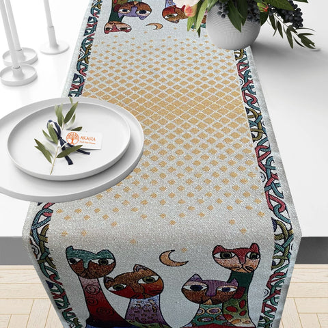 Cat Tapestry Table Runner|Animal Print Fabric Runner|Handmade Gobelin Home Decor|Farmhouse Style Gift|Cat Print Tablecloth|Woven Table Top