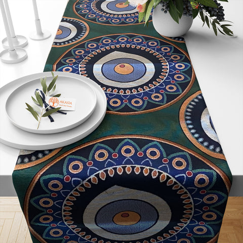 Tile Pattern Tapestry Table Runner|Handmade Geometric Tablecloth|Stylish Woven Fabric Runner|Authentic Gobelin Decor|Farmhouse Tabletop