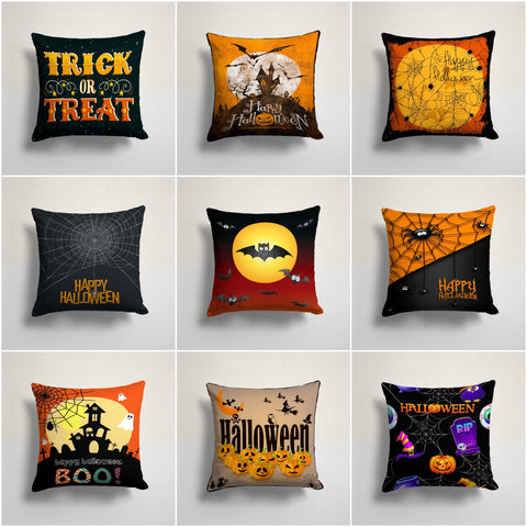 Happy Halloween Couch Pillow Case|Spider Web Print Cushion Case|Fall Trend Bat Pillow Cover|Haunted House Trick or Treat Outdoor Cushion