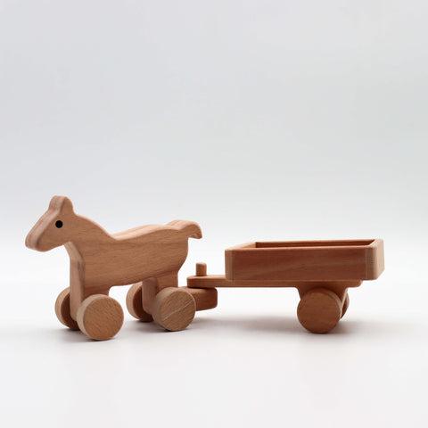 Wooden Horse Carriage Toy|Customized Wooden Toy Horse With Trailer|Horse Nursery Decor|Wood Push Toy|Farm Animal Toy|Birthday Gift for Kids