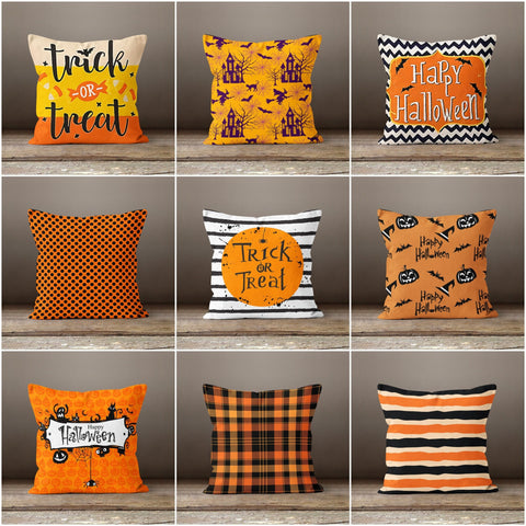 Trick or Treat Cushion Case|Happy Halloween Pillow Case|Plaid Pillow Cover|Striped Halloween Throw Pillowtop|Geometric Scary Pillowcase