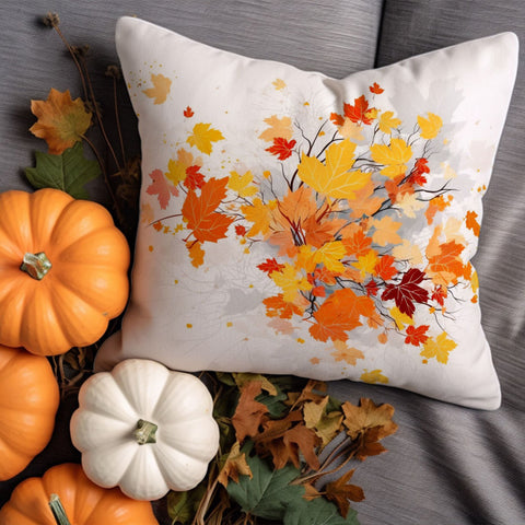 Cozy Autumn Cushion Cover|Dry Autumn Leaves Pillow Case|Boho Fall Cushion Case|Red Berries Pillow Cover|Outdoor Pillow Sham|Pine Cone Pillow