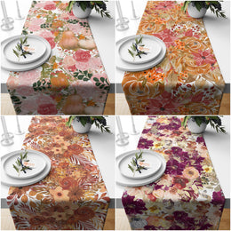 Fall Table Runner|Flower Table Setting|Autumn Table Topper|Leaf Tablecloth|Pumpkin Table Coverlet|Thanksgiving Table Top|Seasonal Kitchen