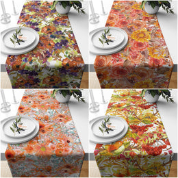 Floral Autumn Table Setting|Seasonal Table Top|Red Berry Table Runner|Leaf Tablecloth|Fall Table Topper|Thanksgiving Kitchen Decor