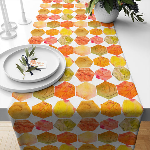 Autumn Table Coverlet|Striped Table Top|Orange Tablecloth|Leaf Kitchen Decor|Fall Table Topper|Geometric Table Setting|Red Berry Table Decor