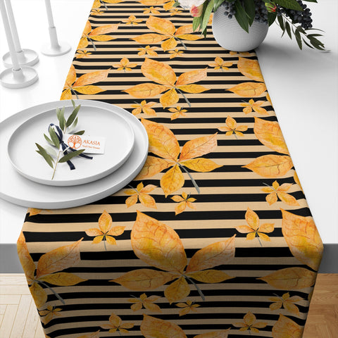 Fall Tablecloth|Autumn Table Setting|Leaf Table Top|Abstract Table Topper|Cozy Table Runner|Striped Kitchen Decor|Rustic Table Dressing