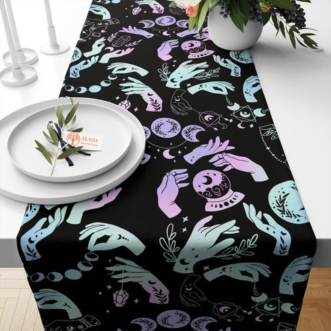 Halloween Table Top|Star Kitchen Decor|Ghost Table Topper|Abstract Table Runner|Crescent Table Setting|Hand Table Dressing|Halloween Table