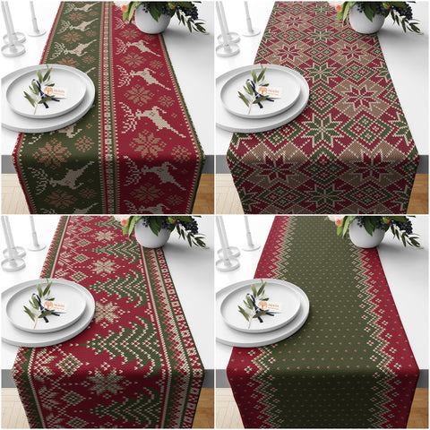 Christmas Table Dressing|Pixel Art Table Runner|Xmas Deer Table Top|Pine Tree Table Setting|Snowflake Tablecloth|Winter Kitchen Decor