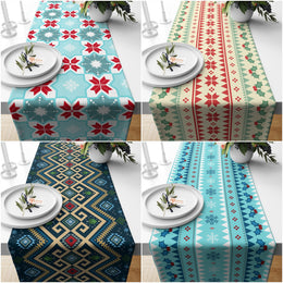 Rug Design Winter Table Cover|Winter Tablecloth|Xmas Table Sheet|Geometric Table Decor|Snowflake Table Runner|Berry Print Kitchen Decor