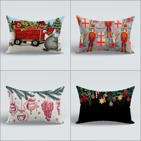 Merry Christmas Couch Cushion Cover|Cute Cat Outdoor Lumbar Pillow|Nutcracker Pillow Cover|Xmas Porch Cushion Case|Winter Sofa Pillow Case