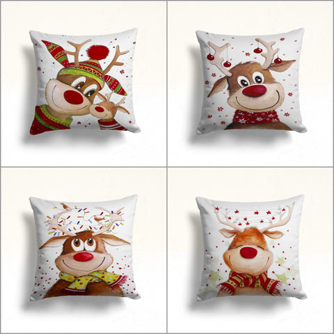 Stag Print Xmas Pillow Case|Cute Deer Rudolph Cushion Case|Xmas Reindeer Cushion Cover|Christmas Throw Pillow Top|Winter Reindeer Pillow