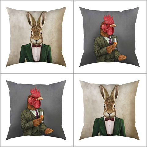 Royal Animal Pillow Cover|Frilly Rabbit, Cockerel Cushion Case|Pet Costume Pillowcase|Throw Pillow Cover|Animal Portrait Cushion Case