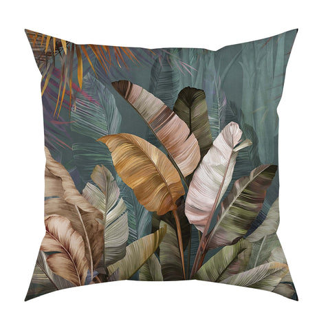 Tropical Pillow Case|Frilly Abstract Brown Cushion Case|Decorative Pillowcase|Leaf Print Cushion Cover|Housewarming Throw Pillow Cover