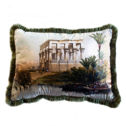 Big Leaves Pillow Cover|Frilly Stork Print Cushion Case|Decorative Historical Building Pillowcase|Housewarming Rustic Lumbar Pillow Case