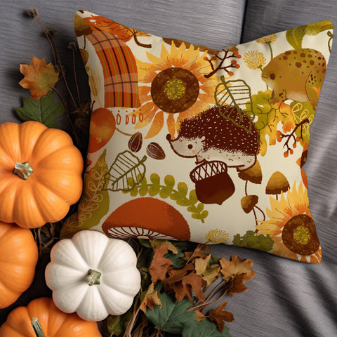 Green Pumpkin Cushion Cover|Cozy Outdoor Pillowcase|Gingham Pattern Pillowcase|Acorn Pillow Cover|Hedgehog Pillow Case|Autumn Cushion Case