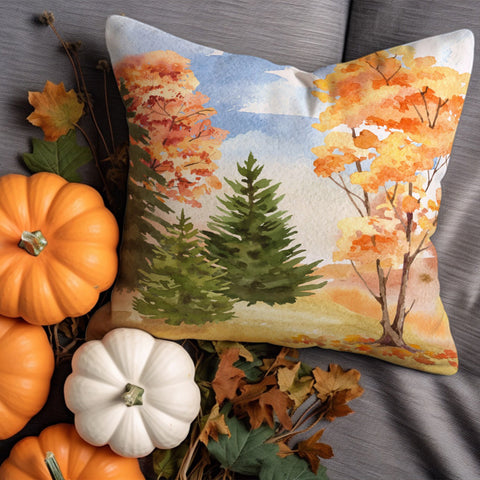 Fall Tree Throw Pillowtop|Autumn Cushion Case|Bird Pillow Cover|Autumn Leaf Pillow Case|Comfy Cushion Cover|Hedgehog Pillowcase