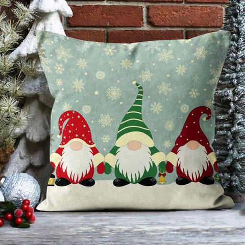 Gnome Print Pillowcase|Candy Cane Throw Pillow Cover|Winter Sofa Pillow Sham|Merry Xmas Home Decor|Gift Box Cushion Case|Dwarf Santa Pillow