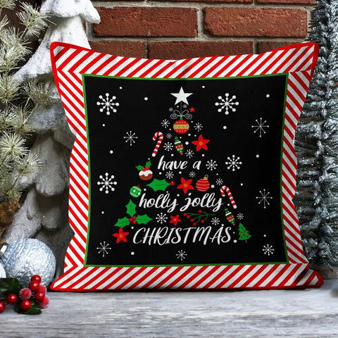 Merry Xmas Sofa Pillow Case|Santa Claus Throw Pillow Cover|Check Pine Tree Outdoor Pillowcase|Have a Holly Jolly Christmas Cushion Case