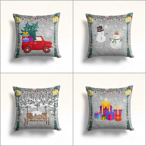 Winter Pillowcase|Snow Throw Pillow Case|Pine Tree Pillowtop|Snowman Home Decor|Xmas Gift Box Outdoor Cushion Cover|Truck Porch Pillow Sham