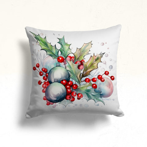 Christmas Berry Sofa Cushion Case|Winter Pillow Cover|Pine Cone Porch Pillow Case|Floral Xmas Wreath Throw Pillowtop|Red Berry Home Decor