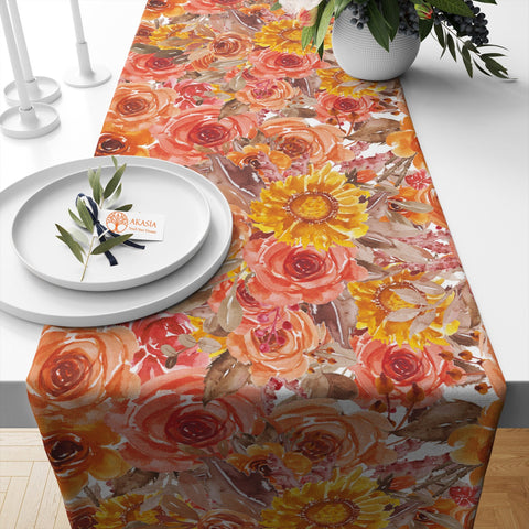 Floral Autumn Table Setting|Seasonal Table Top|Red Berry Table Runner|Leaf Tablecloth|Fall Table Topper|Thanksgiving Kitchen Decor