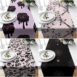 Spooky Table Topper|Bat Table Dressing|Boo Table Runner|Spider Table Setting|Creep Kitchen Decor|Halloween Tablecloth|Melting Rose Table Top