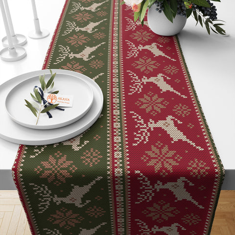 Christmas Table Dressing|Pixel Art Table Runner|Xmas Deer Table Top|Pine Tree Table Setting|Snowflake Tablecloth|Winter Kitchen Decor