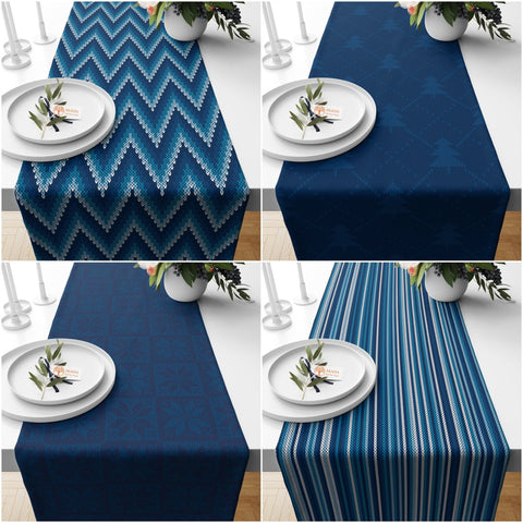 Winter Table Top|Striped Table Runner|Snowflake Table Setting|Zigzag Tablecloth|Pine Tree Kitchen Decor|Geometric Christmas Table Top